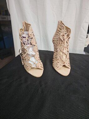 Beige Heeled Gladiator Sandal.